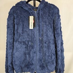 Navy Soft Furry Hoodie Jacket